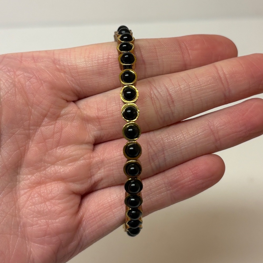 Gold Tone Black Cabochon Magnetic Therapy Bracelet Unisex